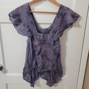 Free People Embellished Flutter Sleeve open back Festival Top (PRICE FIRM)